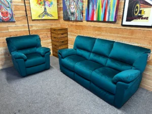 Italia New Trend Teal Fabric 3 Seater sofa & Armchair Set