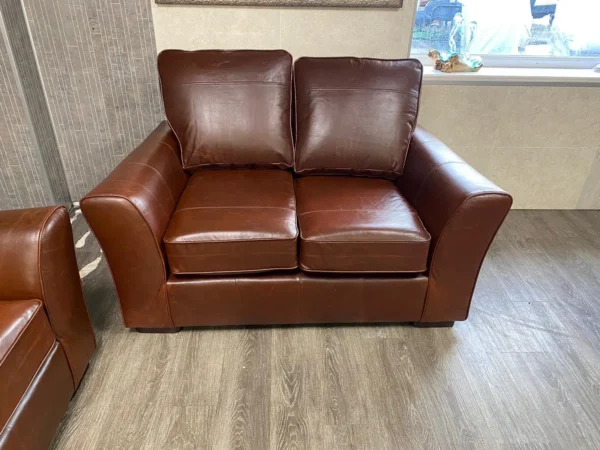 M & S Chestnut Brown Leather 2.5 Seater Sofa & 2 Seater Sofa Set Ex Display - Image 5