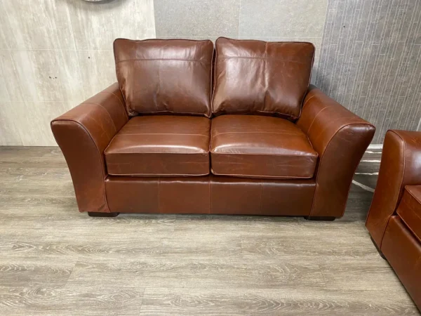 M & S Chestnut Brown Leather 2.5 Seater Sofa & 2 Seater Sofa Set Ex Display - Image 4
