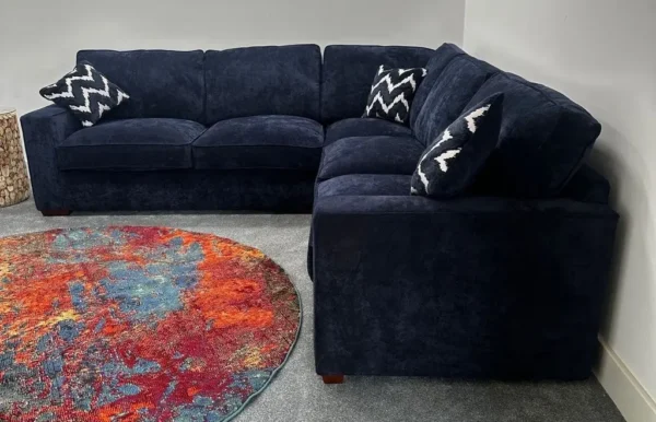 Fabb Dillon Large Navy Blue Fabric Corner Sofa & Deluxe Sofa Bed Cuddler Chair - Image 2