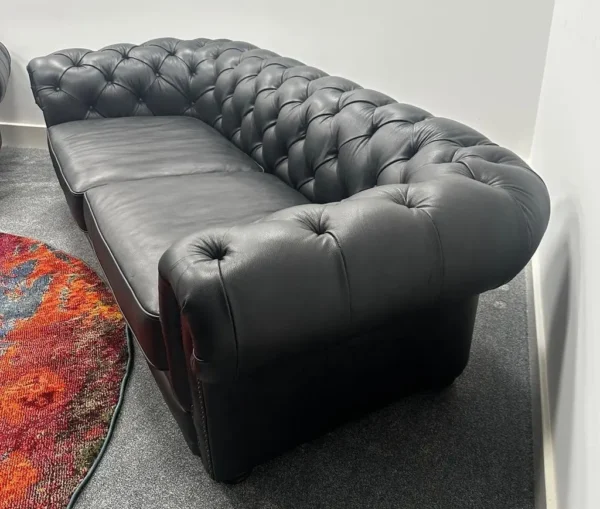 Fabb Savannah Navy Blue Leather Chesterfield 3 Seater Sofa & Armchair - Image 3