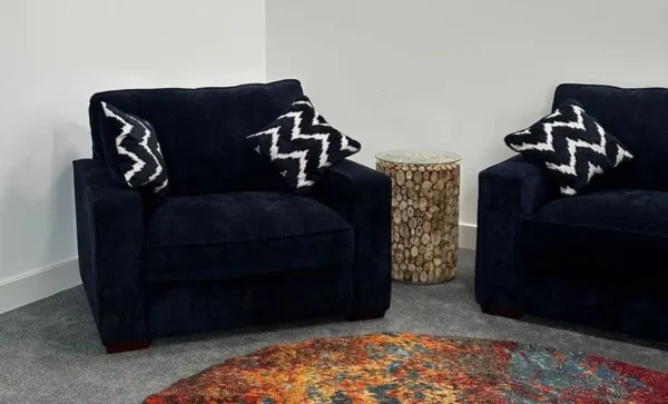 Fabb Dillon Large Navy Blue Fabric Corner Sofa & Deluxe Sofa Bed Cuddler Chair - Image 5
