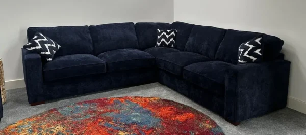 Fabb Dillon Large Navy Blue Fabric Corner Sofa & Deluxe Sofa Bed Cuddler Chair - Image 6