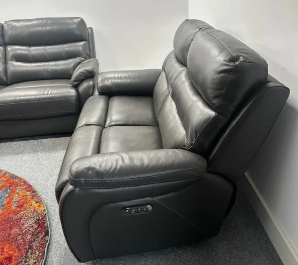 Fabb James Charcoal Grey Leather 3 & 2 Seater Sofa’s With Footstool Recliners - Image 2