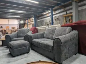 Fabb Butler / Sofology Galleria Utah Grey Leather 2 Seater Sofa With Armchair & Footstool