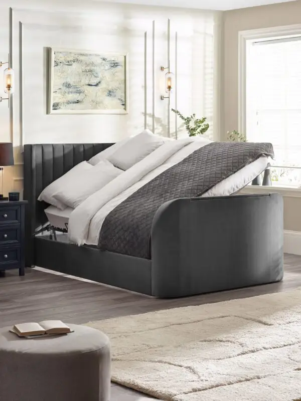 Clara Ottoman TV Bed 150cm - Dark Grey - Image 2