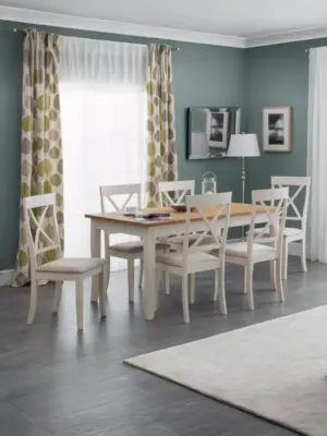 Davenport Ivory and Oak Extending Table and 6 Ivory Davenport Chairs