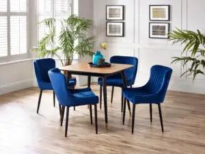 Findlay Square Table and 4 Blue Luxe Chairs
