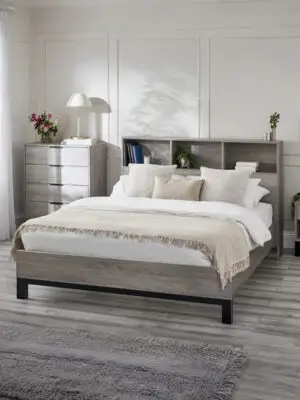 Bali Bookcase Headboard Bed 135cm - Grey Oak